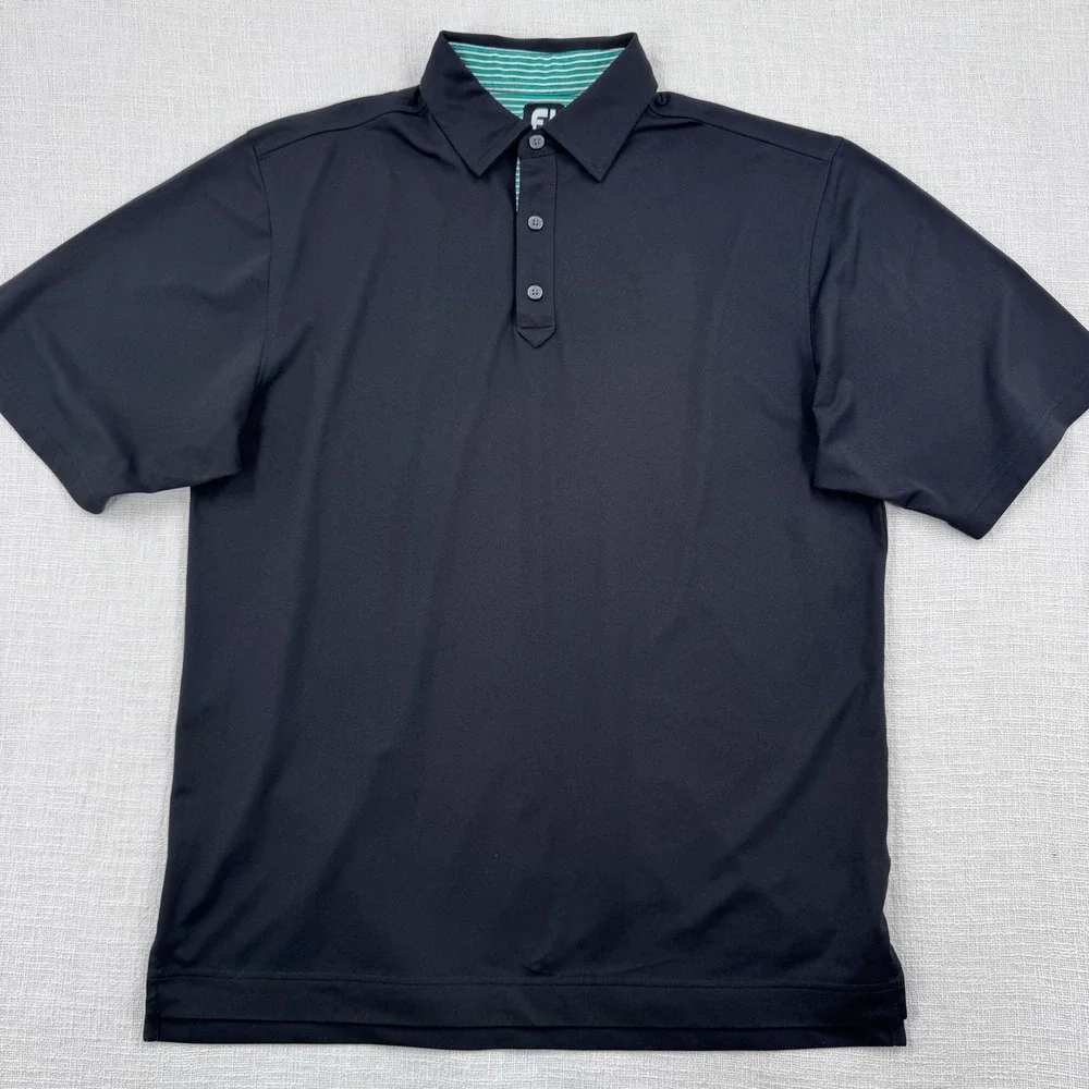 FootJoy Men Large ProDry Performance Golf Polo Black Short Sleeve Embroidered - Picture 2 of 8